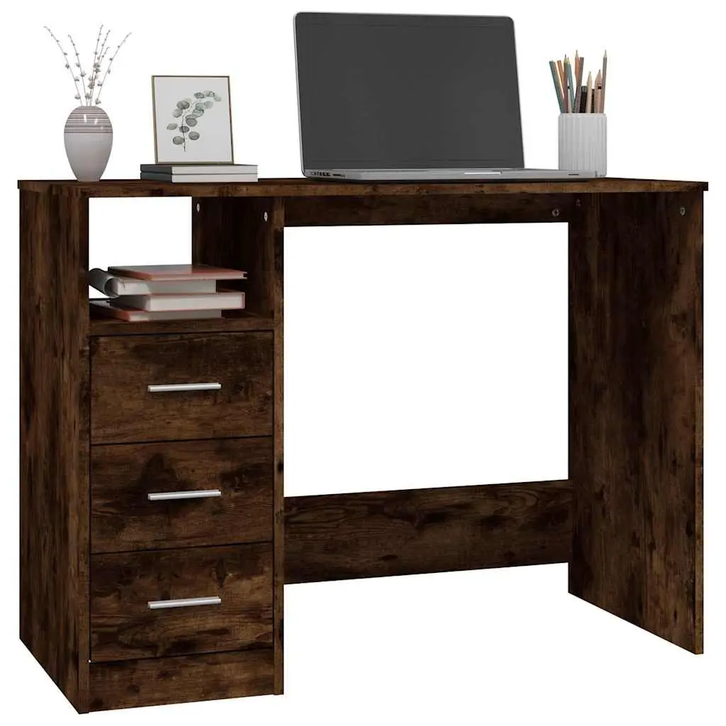 Brown Office Desk with 3 Drawers and Open Compartment