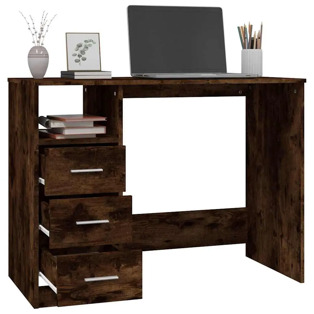 Brown Office Desk with 3 Drawers and Open Compartment