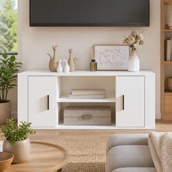 White 100x35x40 cm TV Cabinet with Doors and Compartments
