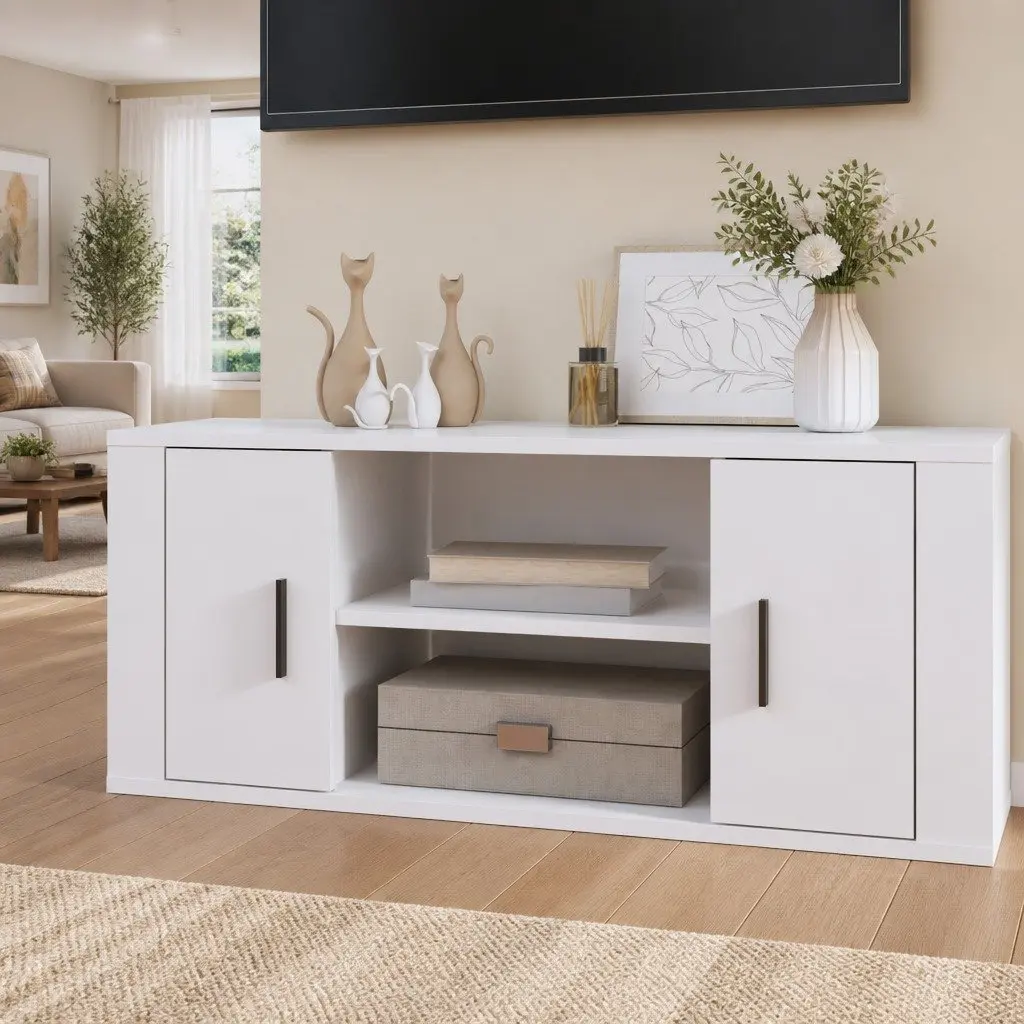 High Gloss White TV Cabinet with Storage Compartments