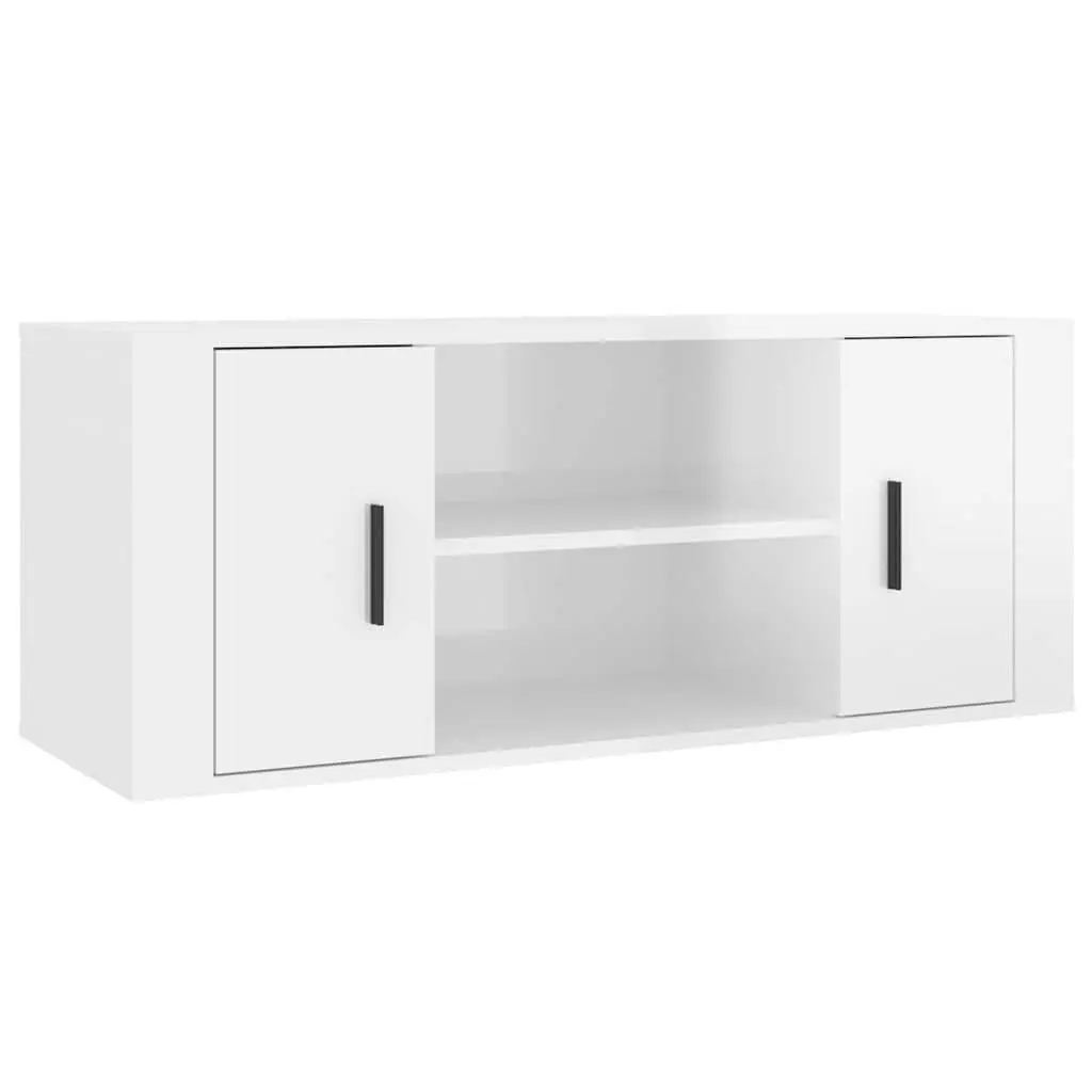 High Gloss White TV Cabinet with Storage Compartments