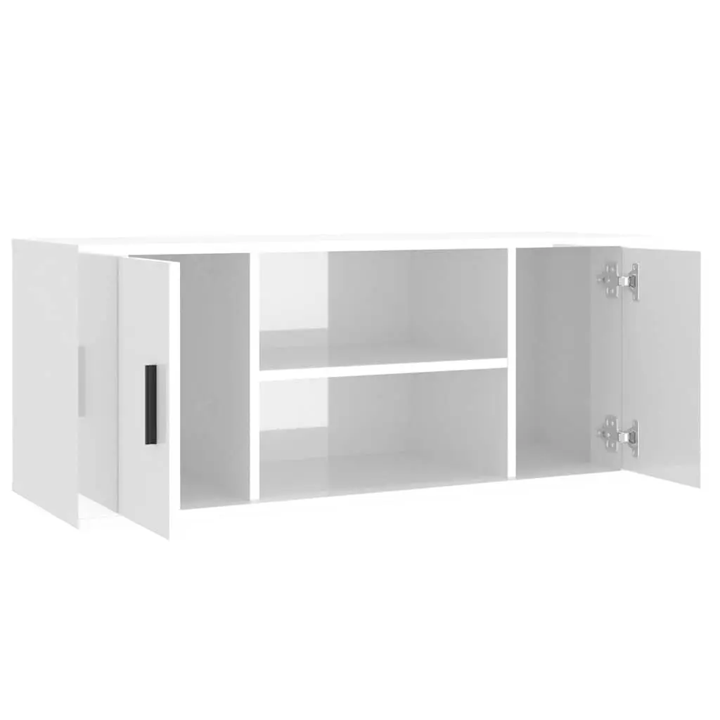 High Gloss White TV Cabinet with Storage Compartments