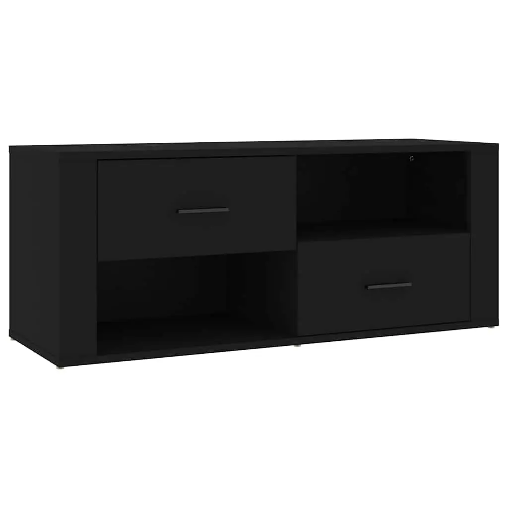 Black Engineered Wood TV Cabinet with Drawers
