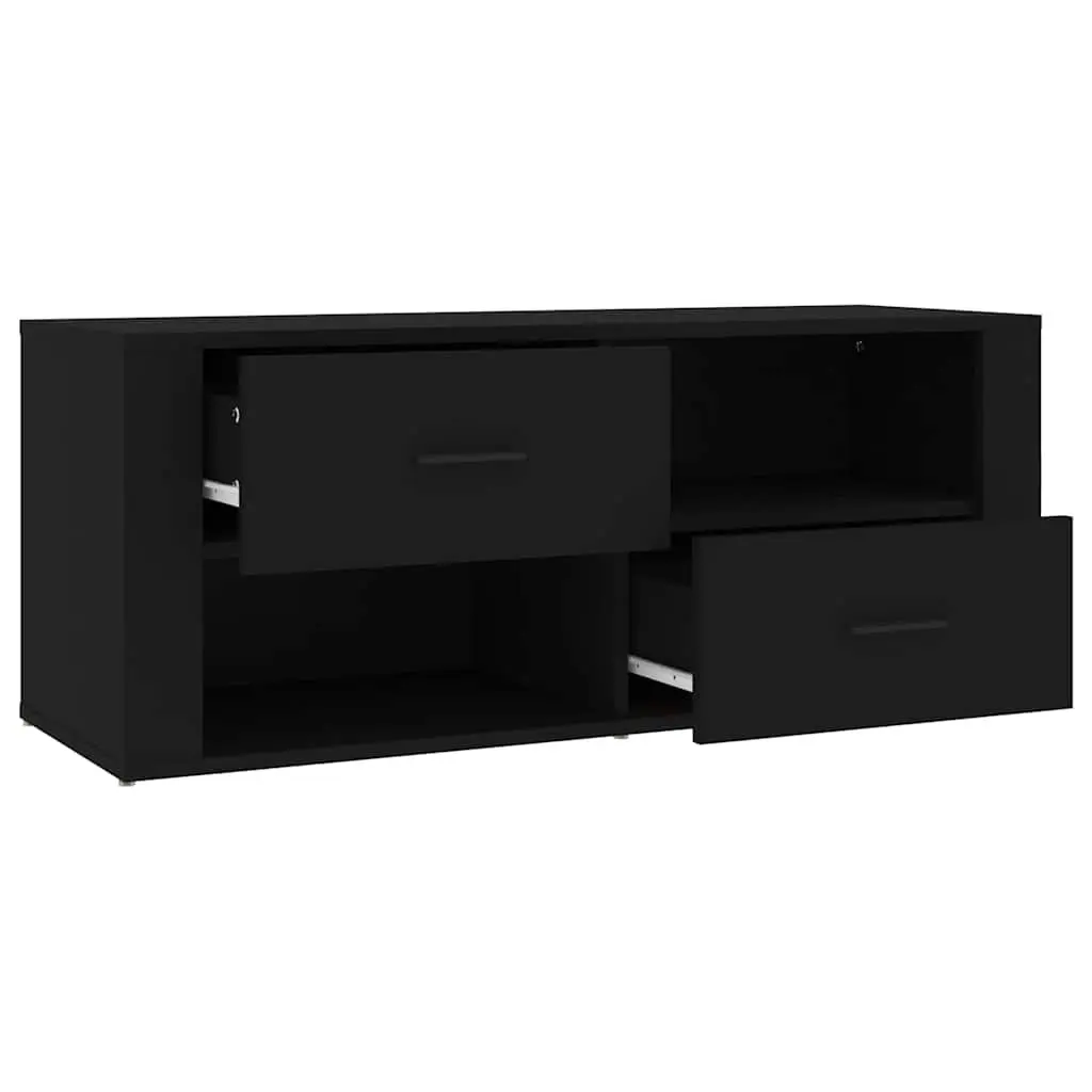 Black Engineered Wood TV Cabinet with Drawers