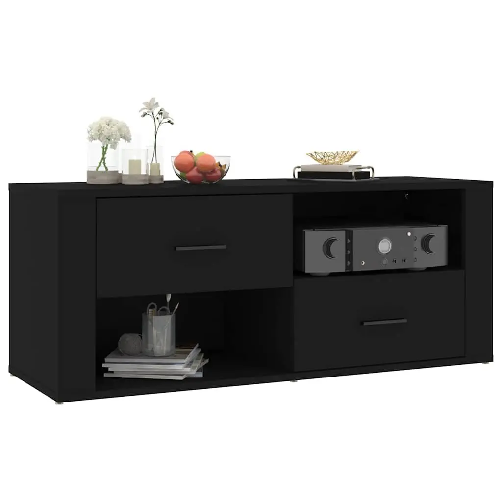 Black Engineered Wood TV Cabinet with Drawers