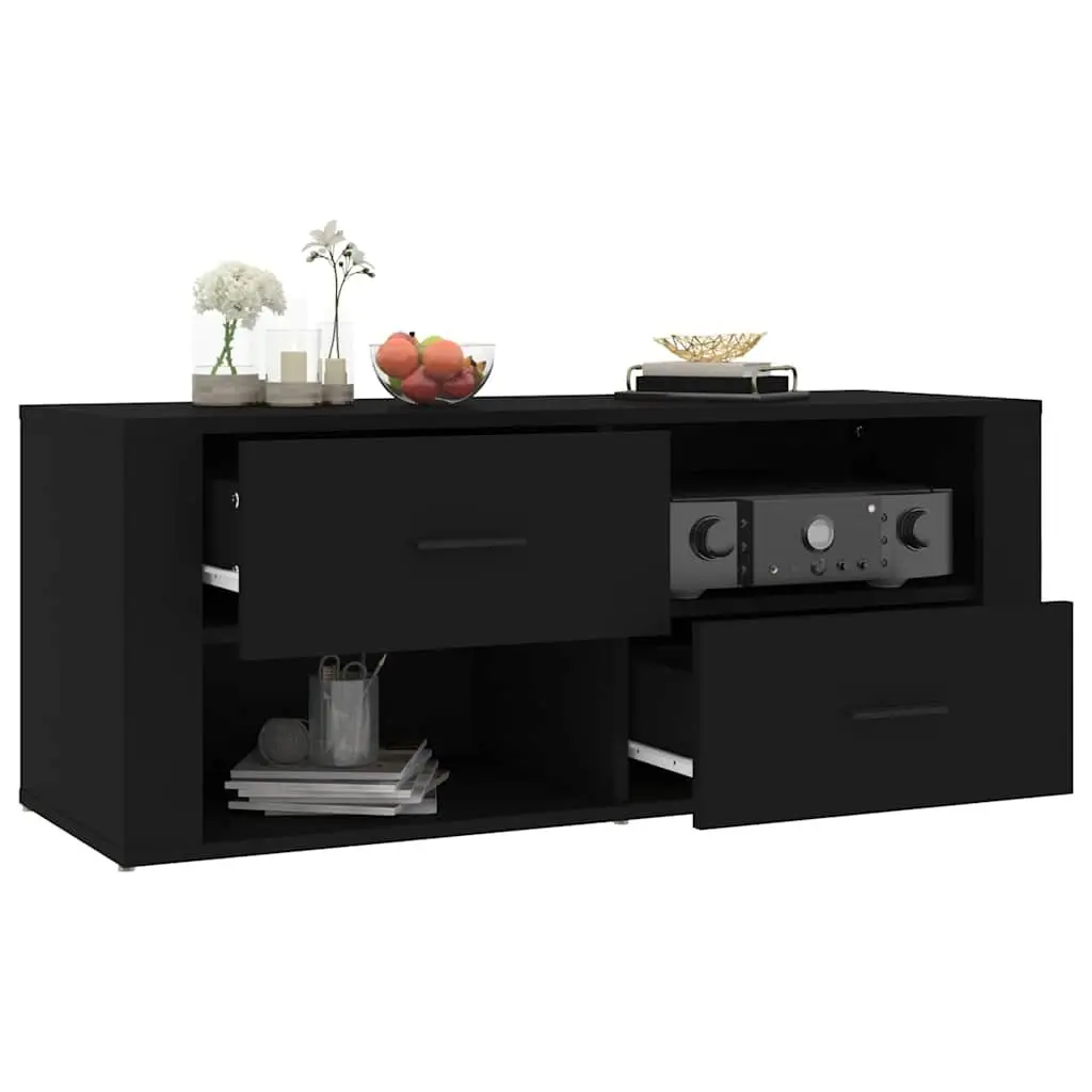 Black Engineered Wood TV Cabinet with Drawers