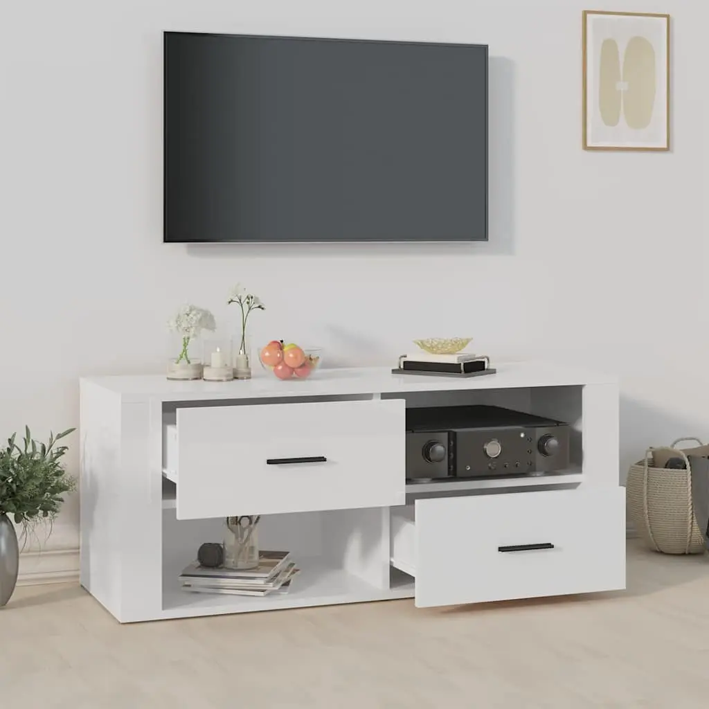 High Gloss White TV Cabinet with Ample Storage