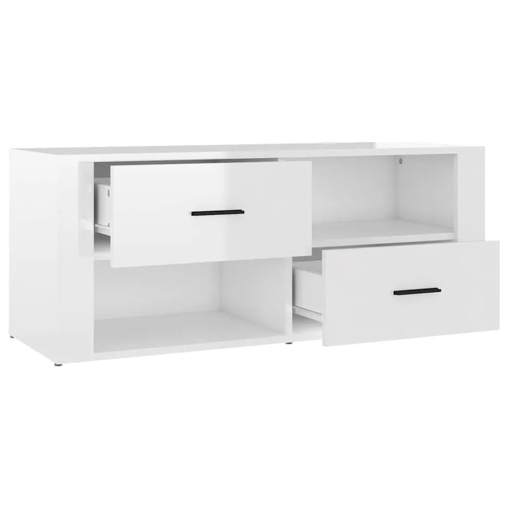 High Gloss White TV Cabinet with Ample Storage