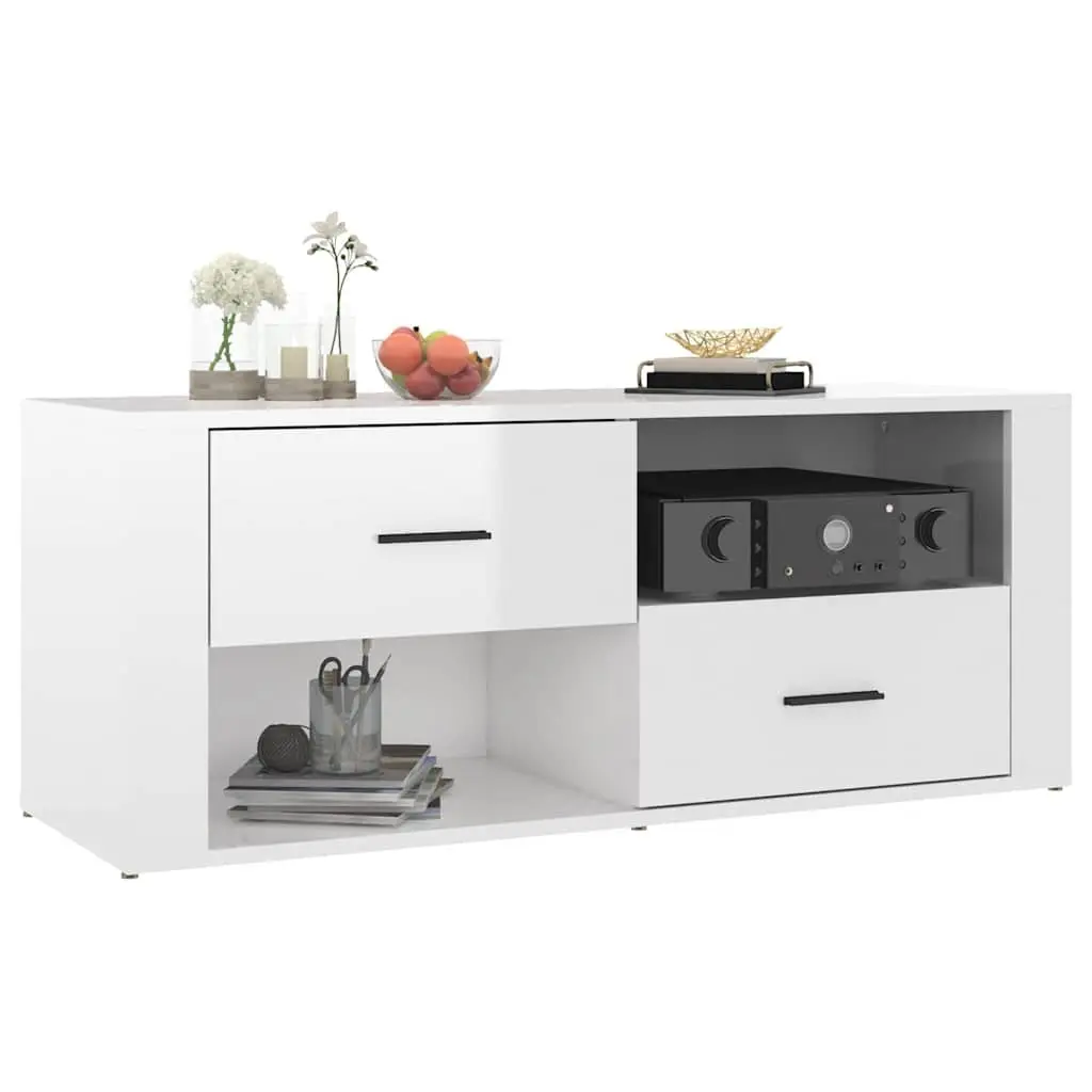 High Gloss White TV Cabinet with Ample Storage