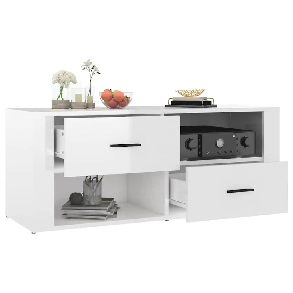 High Gloss White TV Cabinet with Ample Storage
