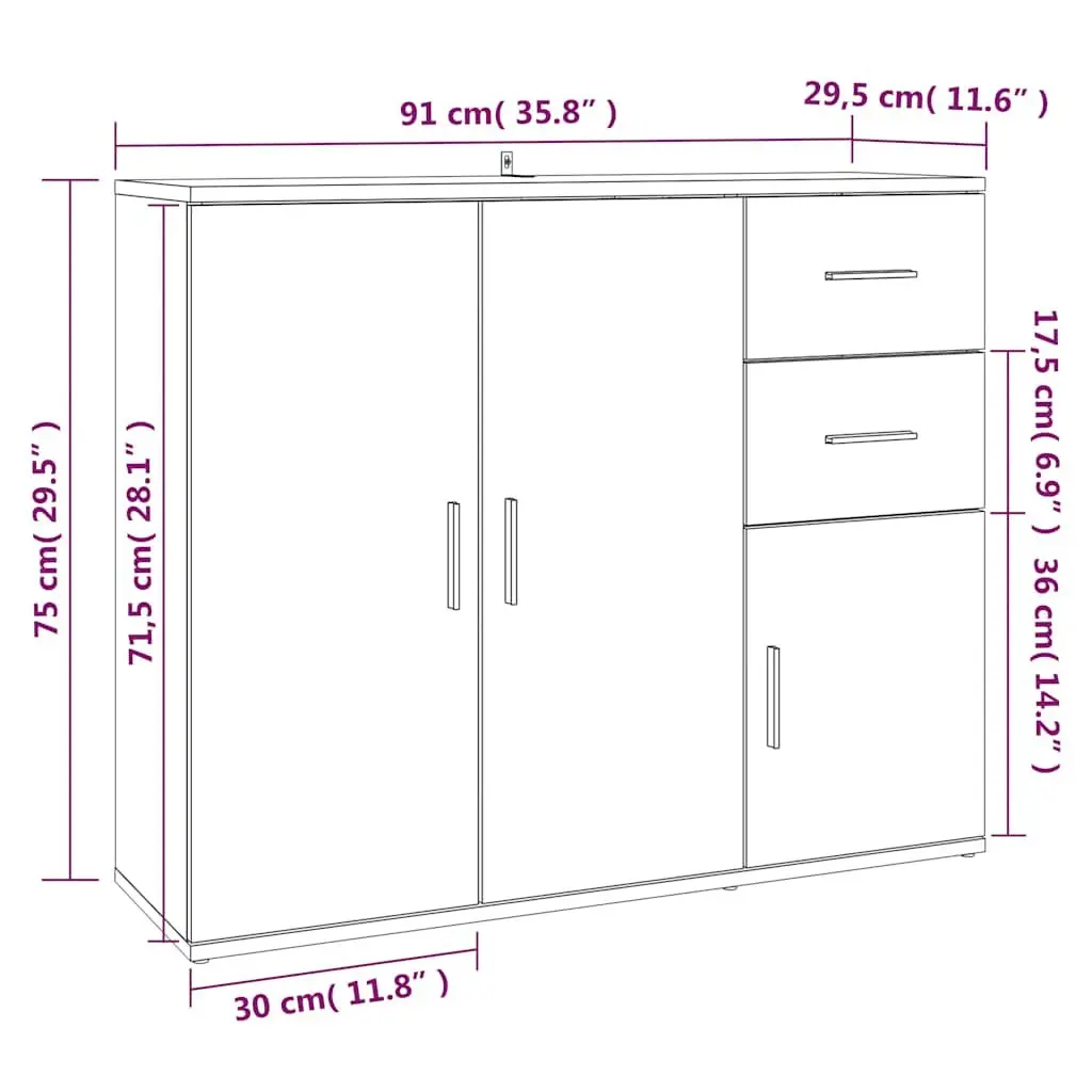 White Sideboard 91x29.5x75 cm Storage Cabinet