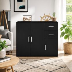 Sideboard Cabinet Black 91x29.5x75cm Storage Furniture Engineered Wood Display