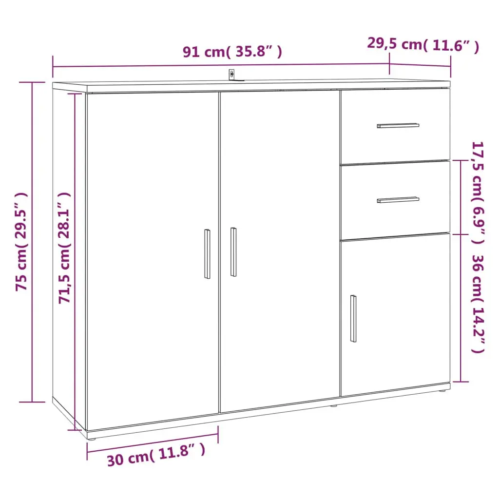 Black Sideboard Cabinet 91x29.5x75cm