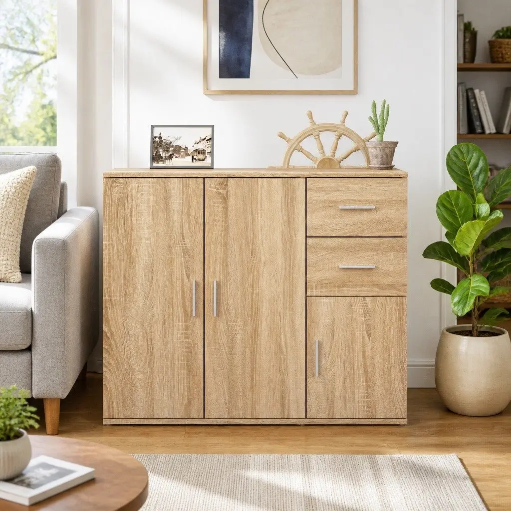 Brown Engineered Wood Sideboard Cabinet 91x29.5x75cm