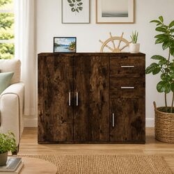 Engineered Wood Brown Sideboard Storage Cabinet 91x29.5x75cm
