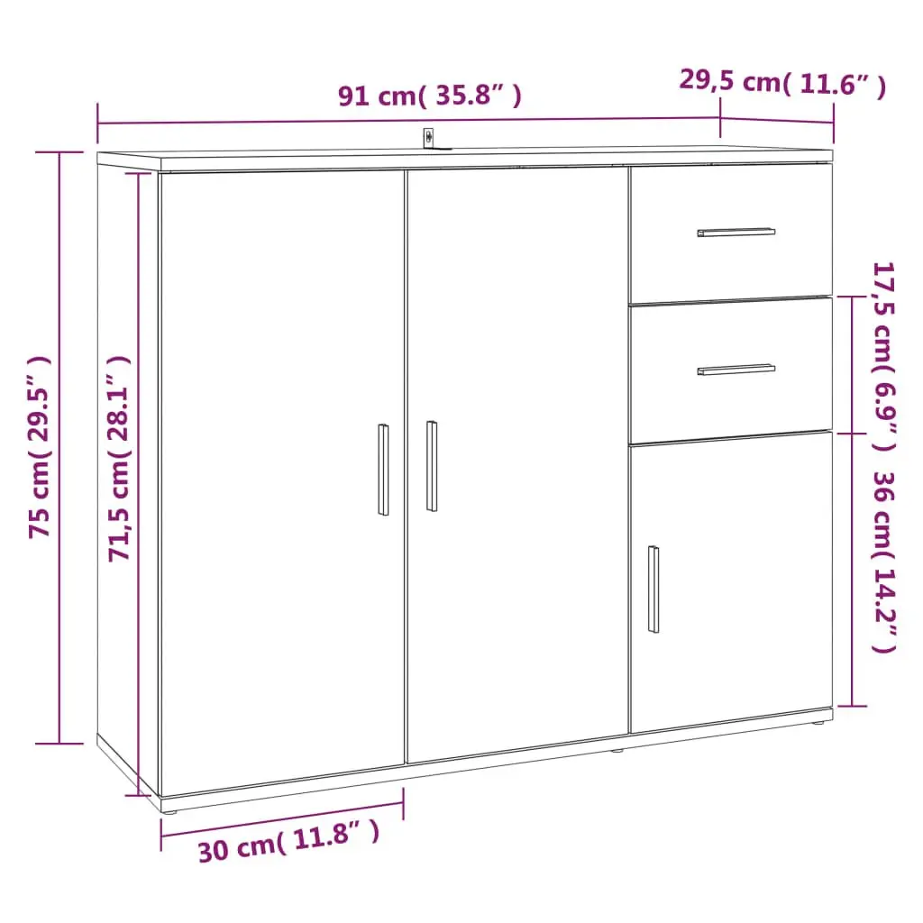 Engineered Wood Brown Sideboard Storage Cabinet 91x29.5x75cm