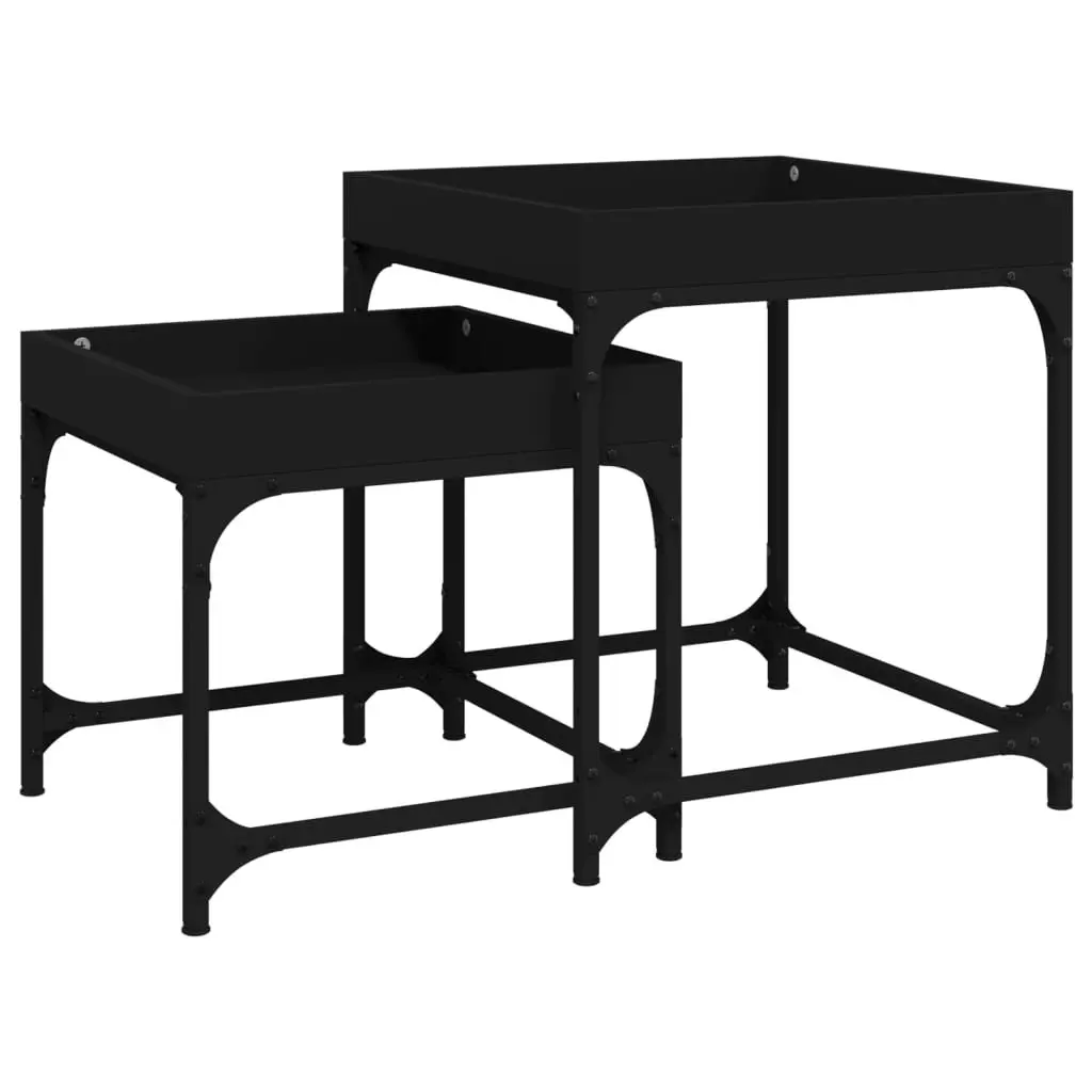 Black Engineered Wood and Steel Frame Side Tables