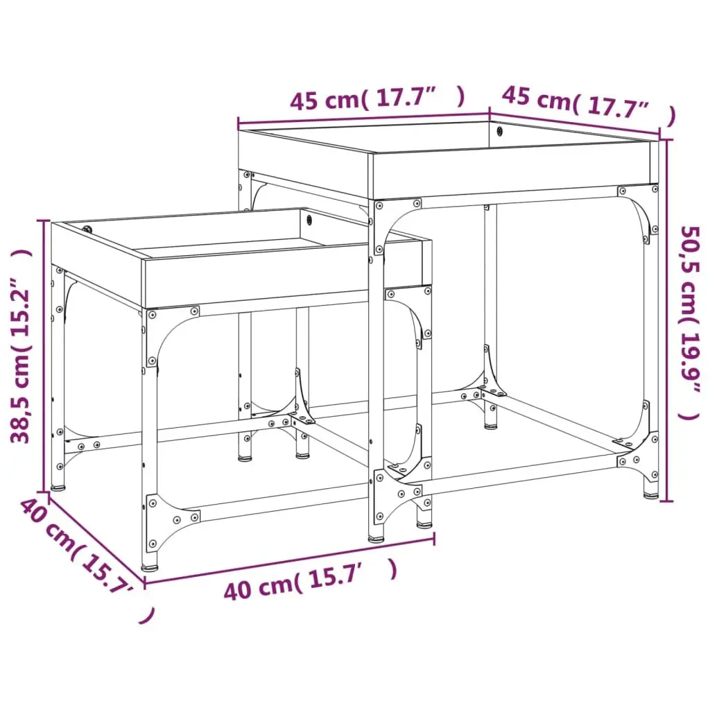 Black Engineered Wood and Steel Frame Side Tables