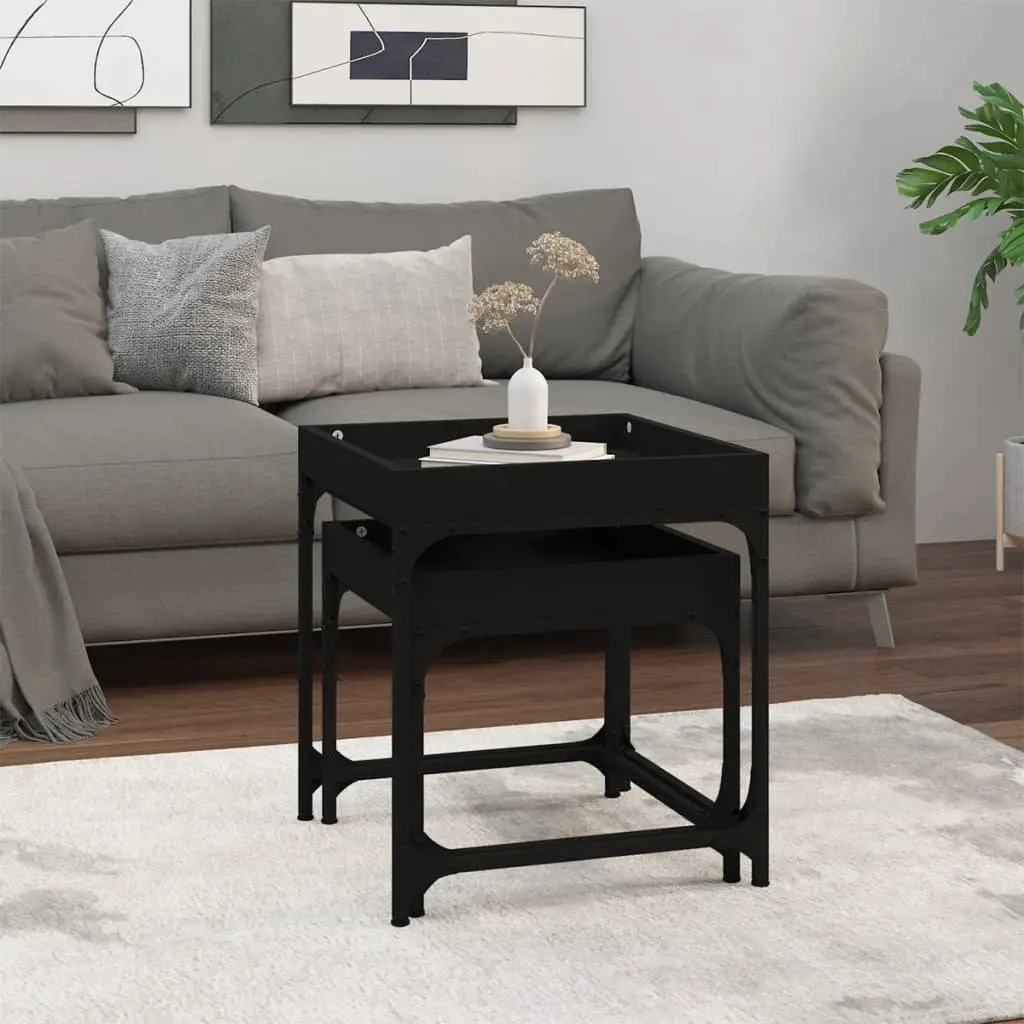 Black Engineered Wood and Steel Frame Side Tables