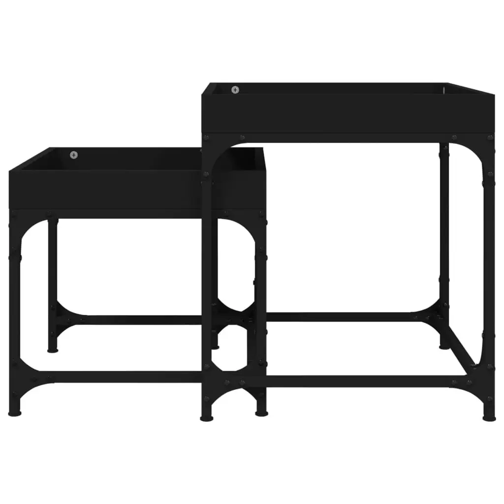 Black Engineered Wood and Steel Frame Side Tables