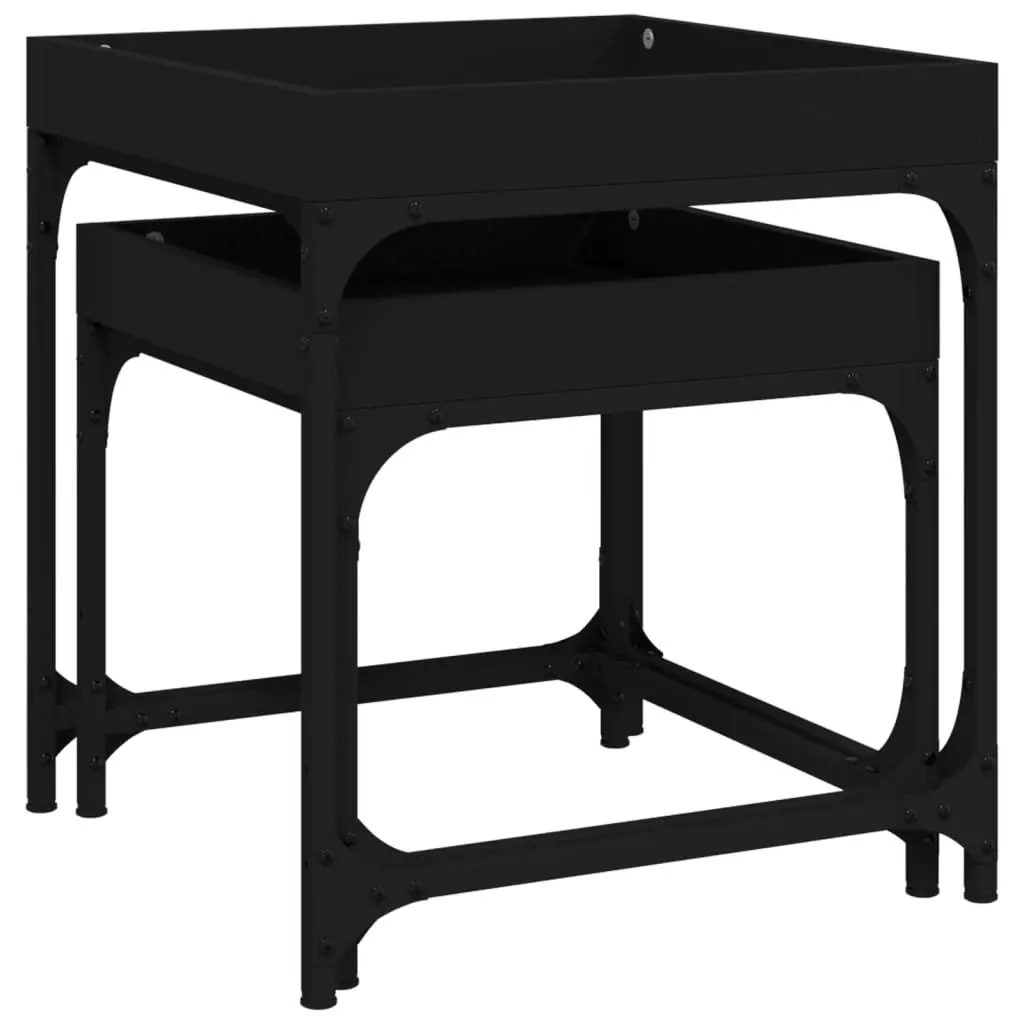 Black Engineered Wood and Steel Frame Side Tables