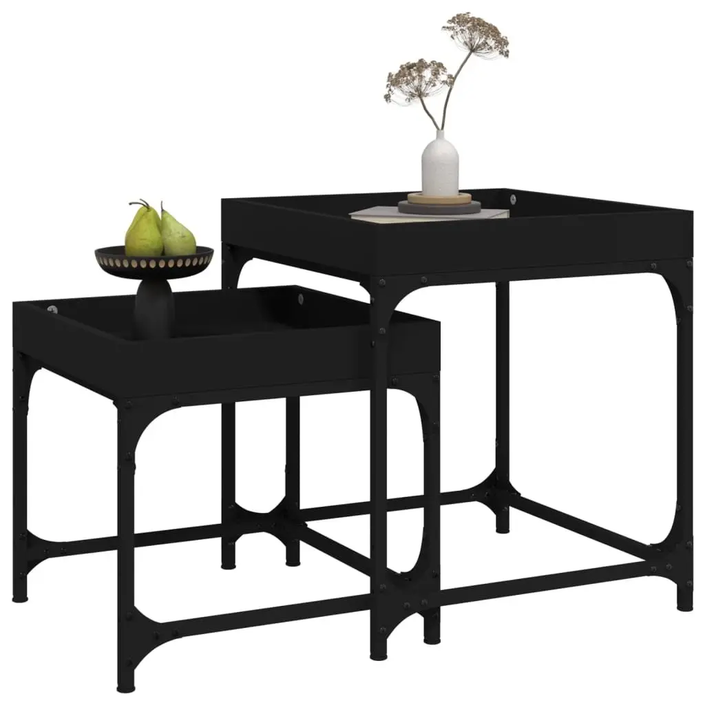 Black Engineered Wood and Steel Frame Side Tables