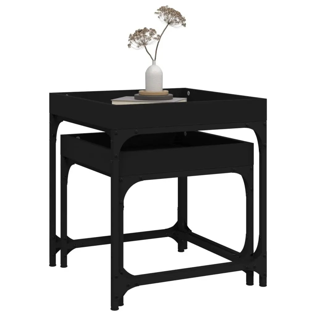 Black Engineered Wood and Steel Frame Side Tables