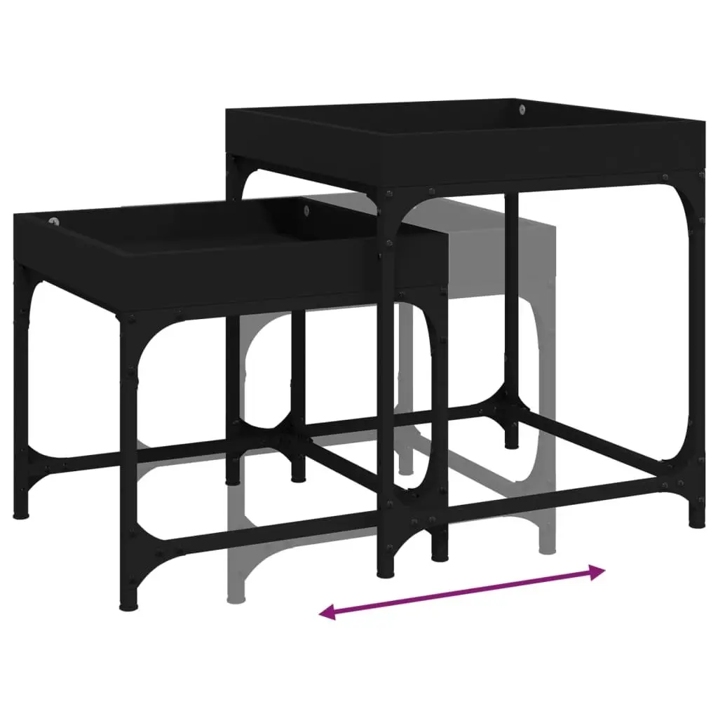 Black Engineered Wood and Steel Frame Side Tables