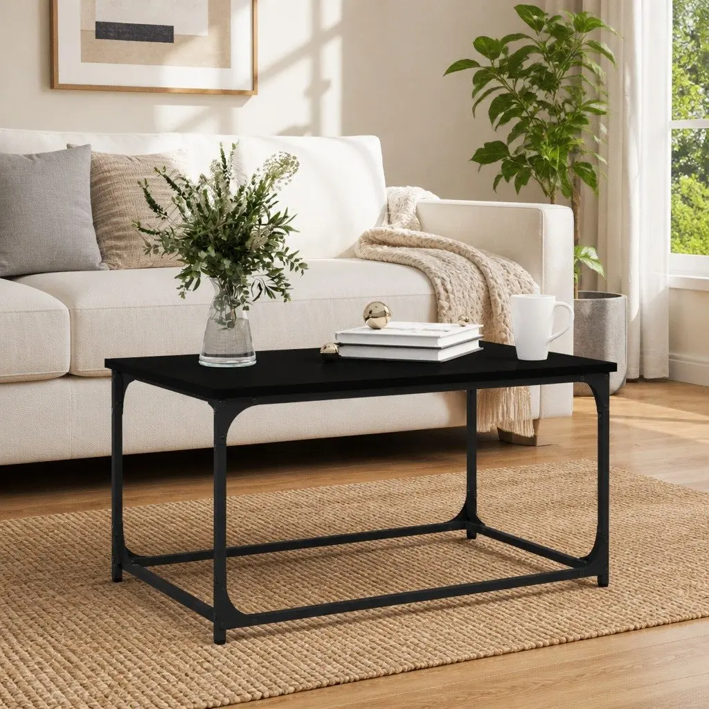 Black Coffee Table with Sturdy Iron Frame