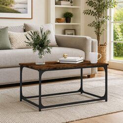 Brown Coffee Table with Engineered Wood and Iron Frame