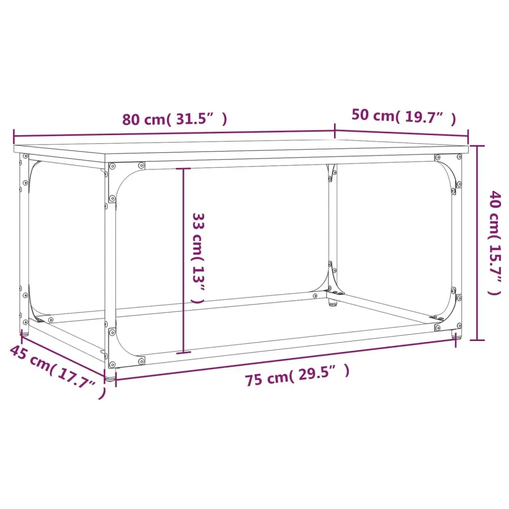 Coffee Table Engineered Wood Iron Frame 80x50x40 cm Grey Sonoma