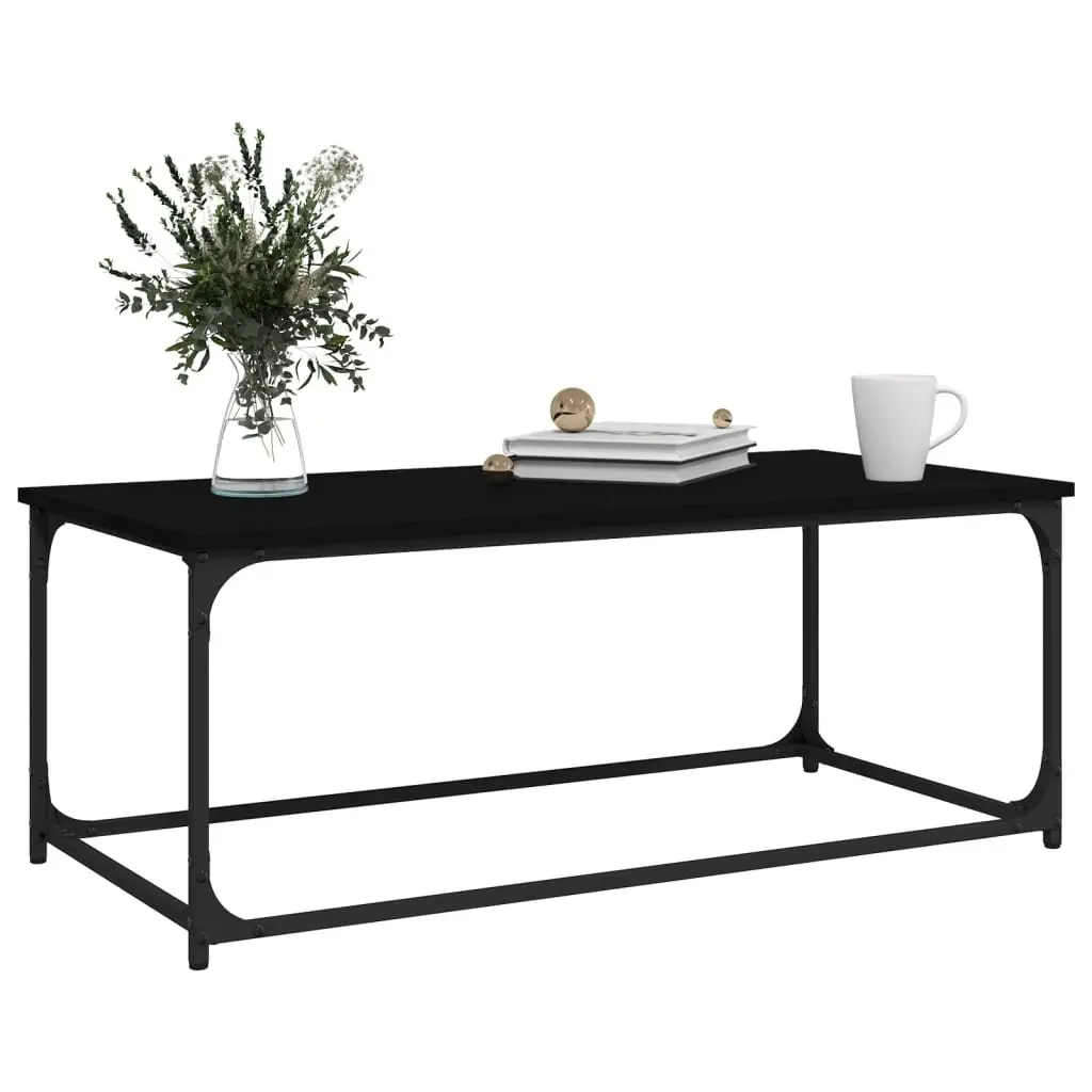 Coffee Table Black Living Room Accent Furniture Engineered Wood Iron Frame