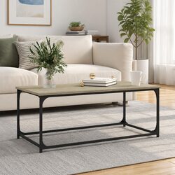 Sturdy Brown Engineered Wood Coffee Table with Iron Frame