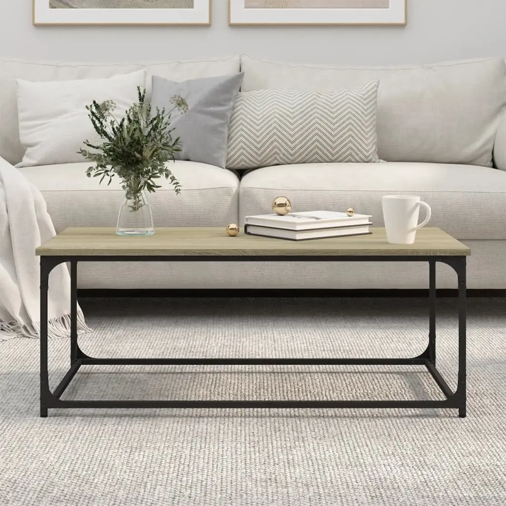 Brown Engineered Wood Coffee Table with Iron Frame