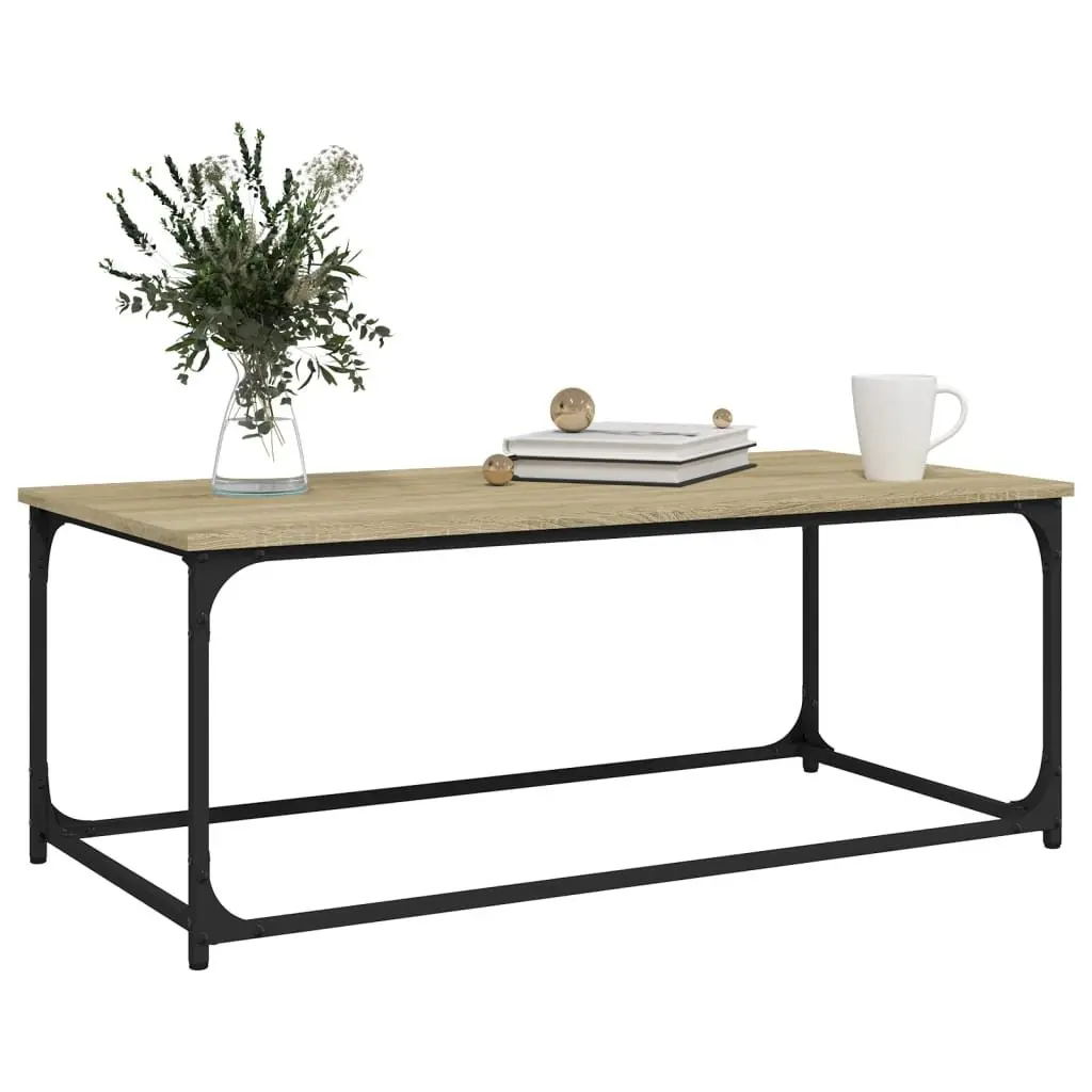 Brown Engineered Wood Coffee Table with Iron Frame