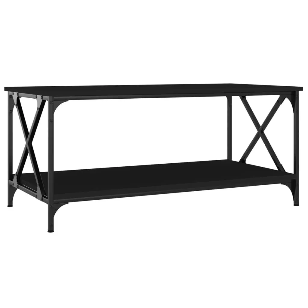 Black Coffee Table with Engineered Wood and Iron Frame