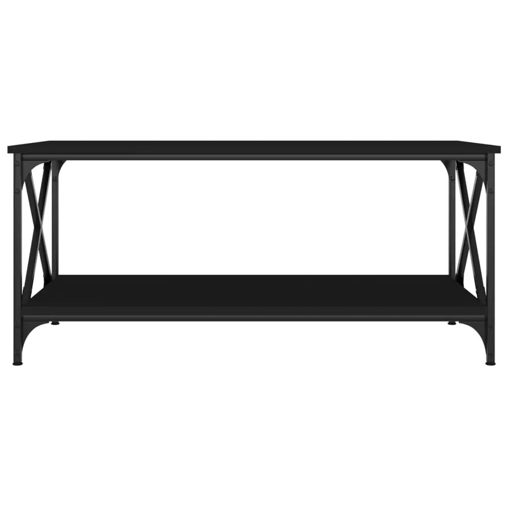 Black Coffee Table with Engineered Wood and Iron Frame