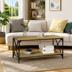Sturdy Brown Coffee Table with Open Shelf for Your Living Room