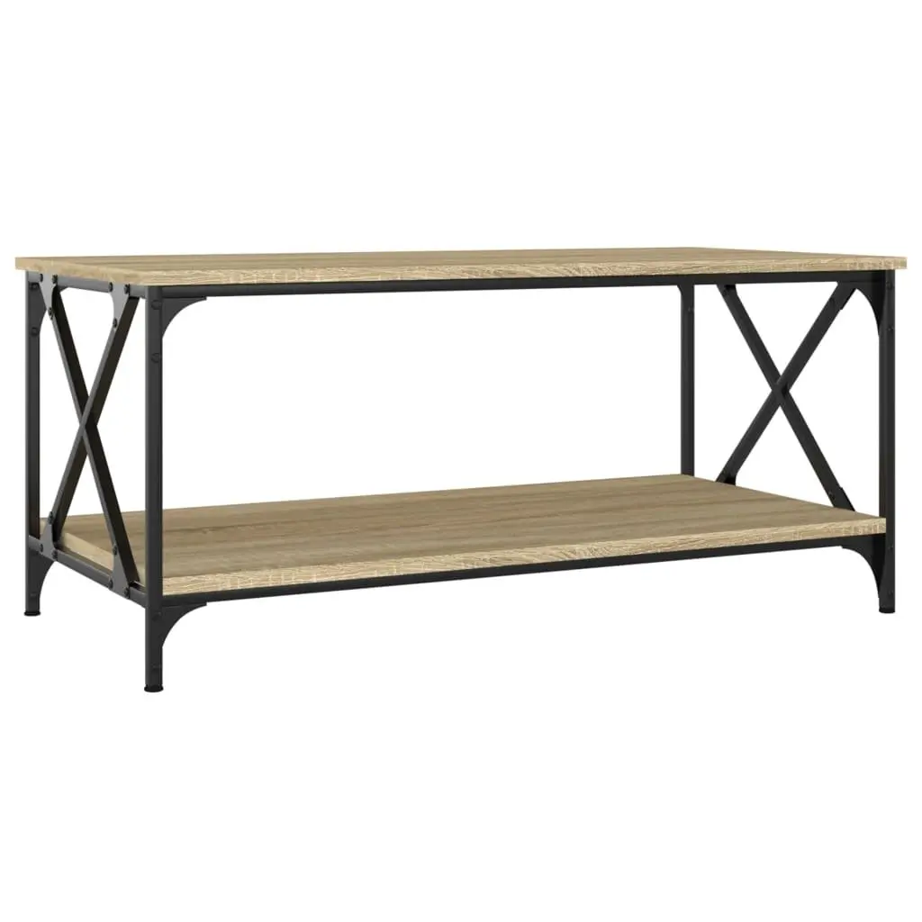 Coffee Table with Open Shelf Brown Engineered Wood Iron Frame Living Room Accent