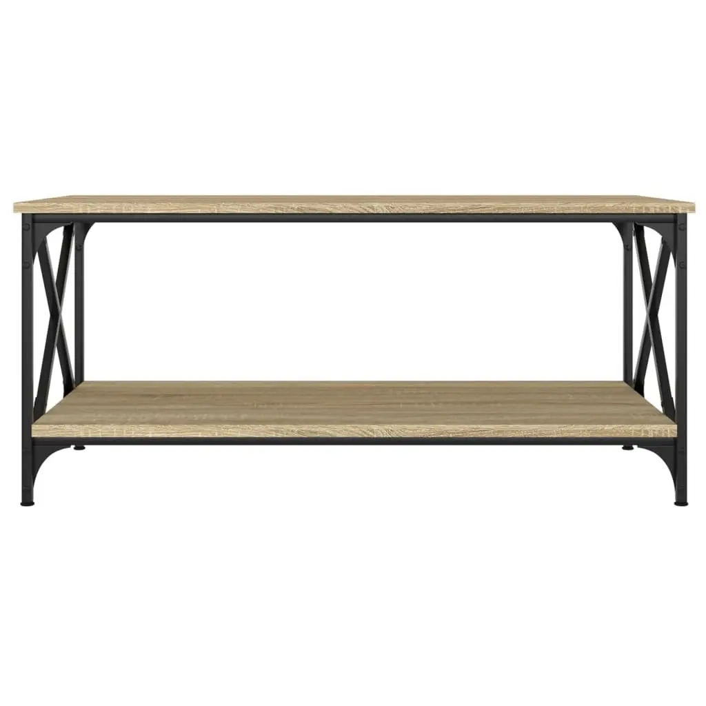 Coffee Table with Open Shelf Brown Engineered Wood Iron Frame Living Room Accent