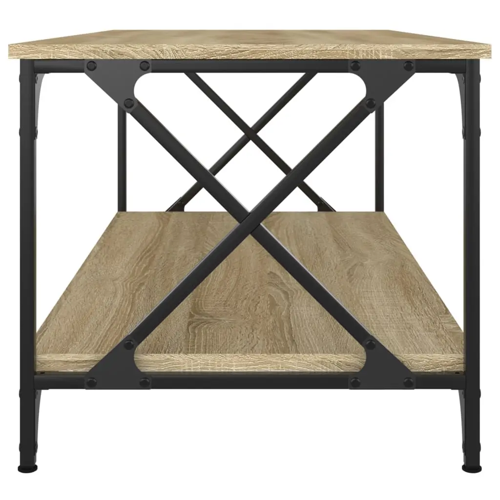 Coffee Table with Open Shelf Brown Engineered Wood Iron Frame Living Room Accent