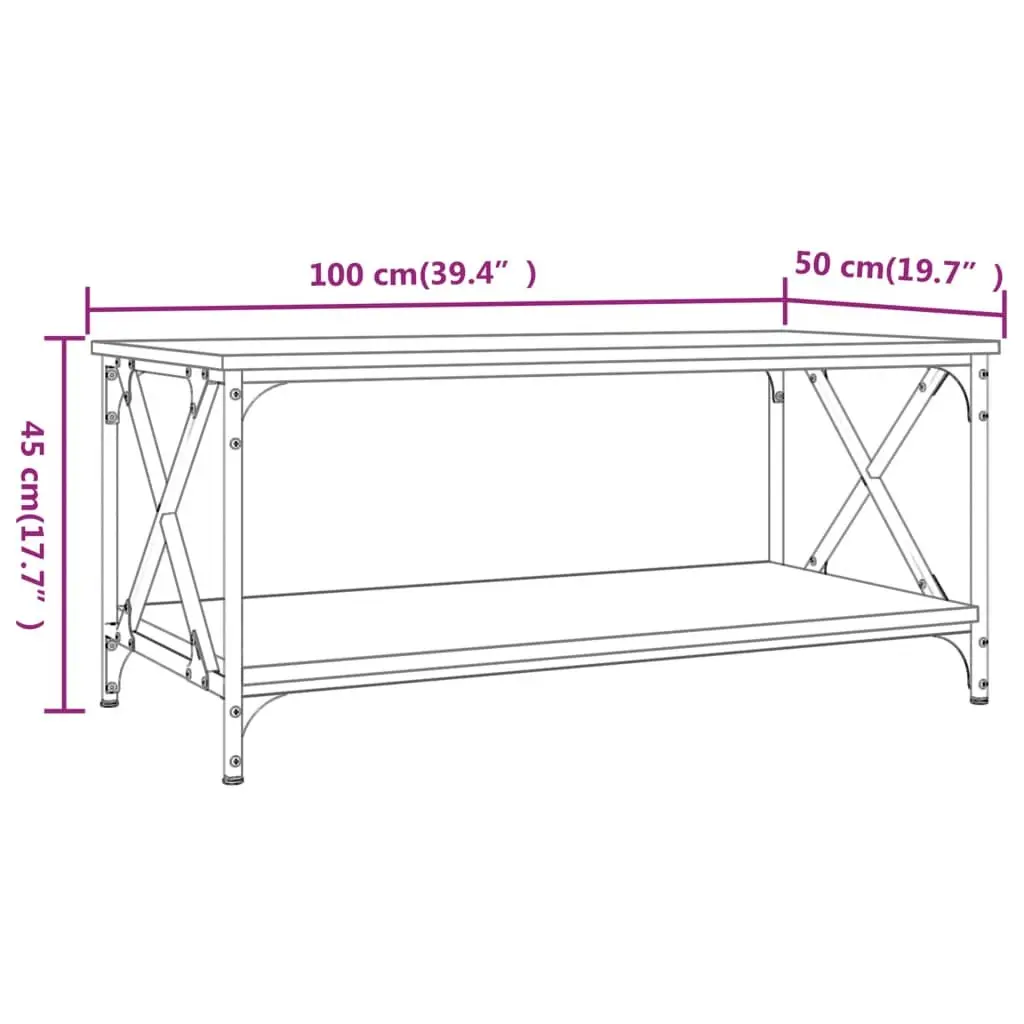 Coffee Table with Open Shelf Brown Engineered Wood Iron Frame Living Room Accent