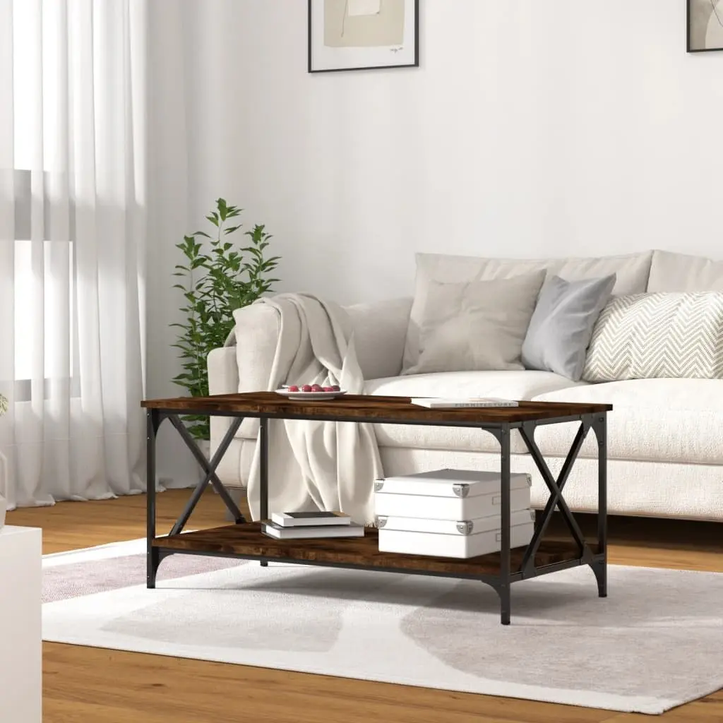 Coffee Table with Open Storage Shelf in Brown
