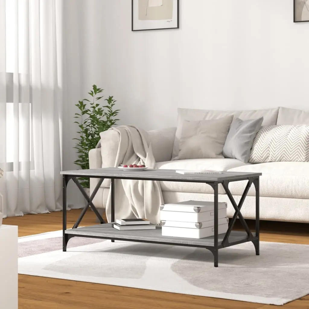 Grey Coffee Table with Open Shelf Storage