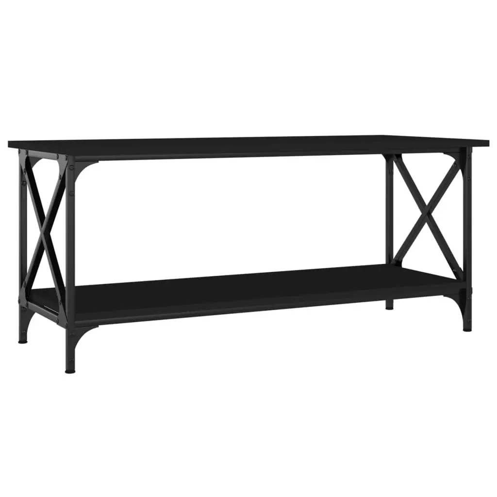Black Engineered Wood Coffee Table with Iron Frame