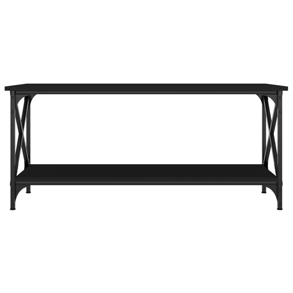 Black Engineered Wood Coffee Table with Iron Frame
