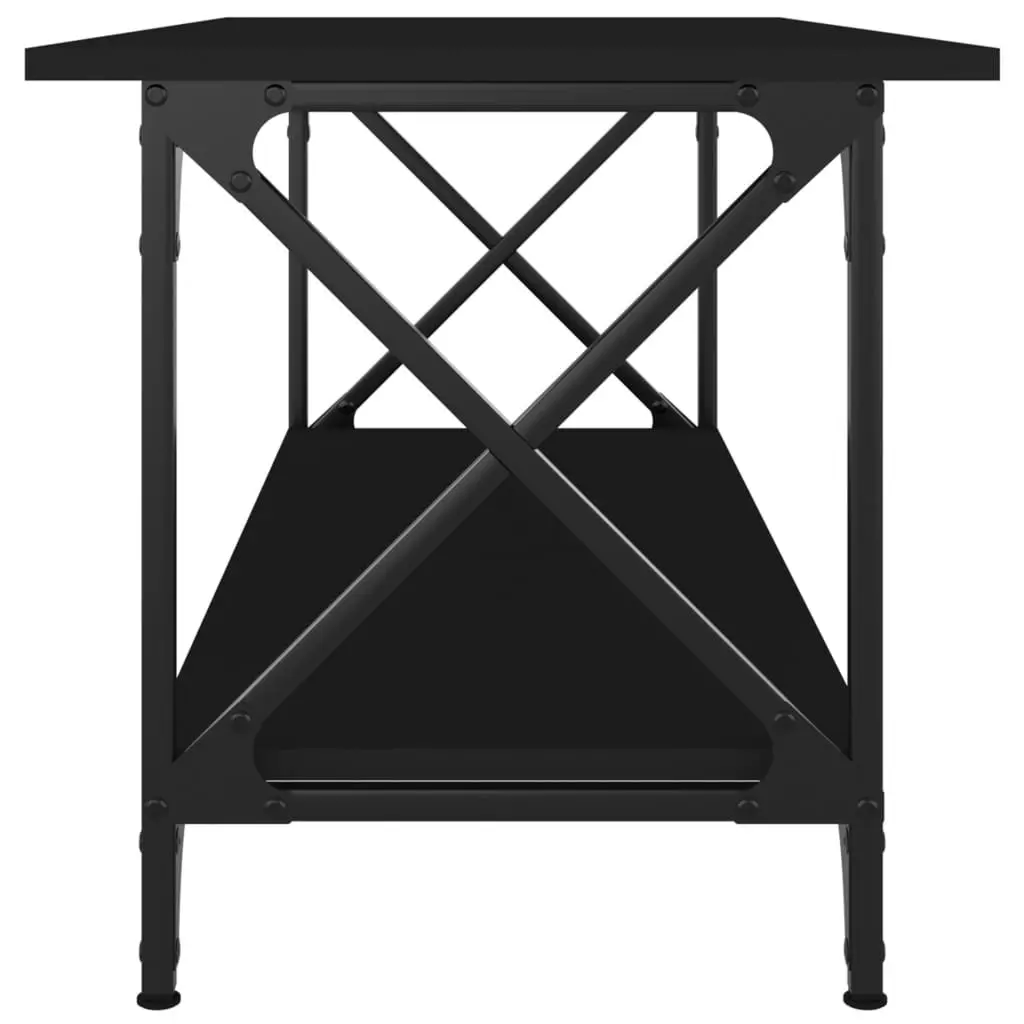 Black Engineered Wood Coffee Table with Iron Frame