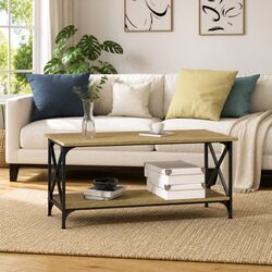Sturdy Brown Coffee Table with Open Shelf for Storage