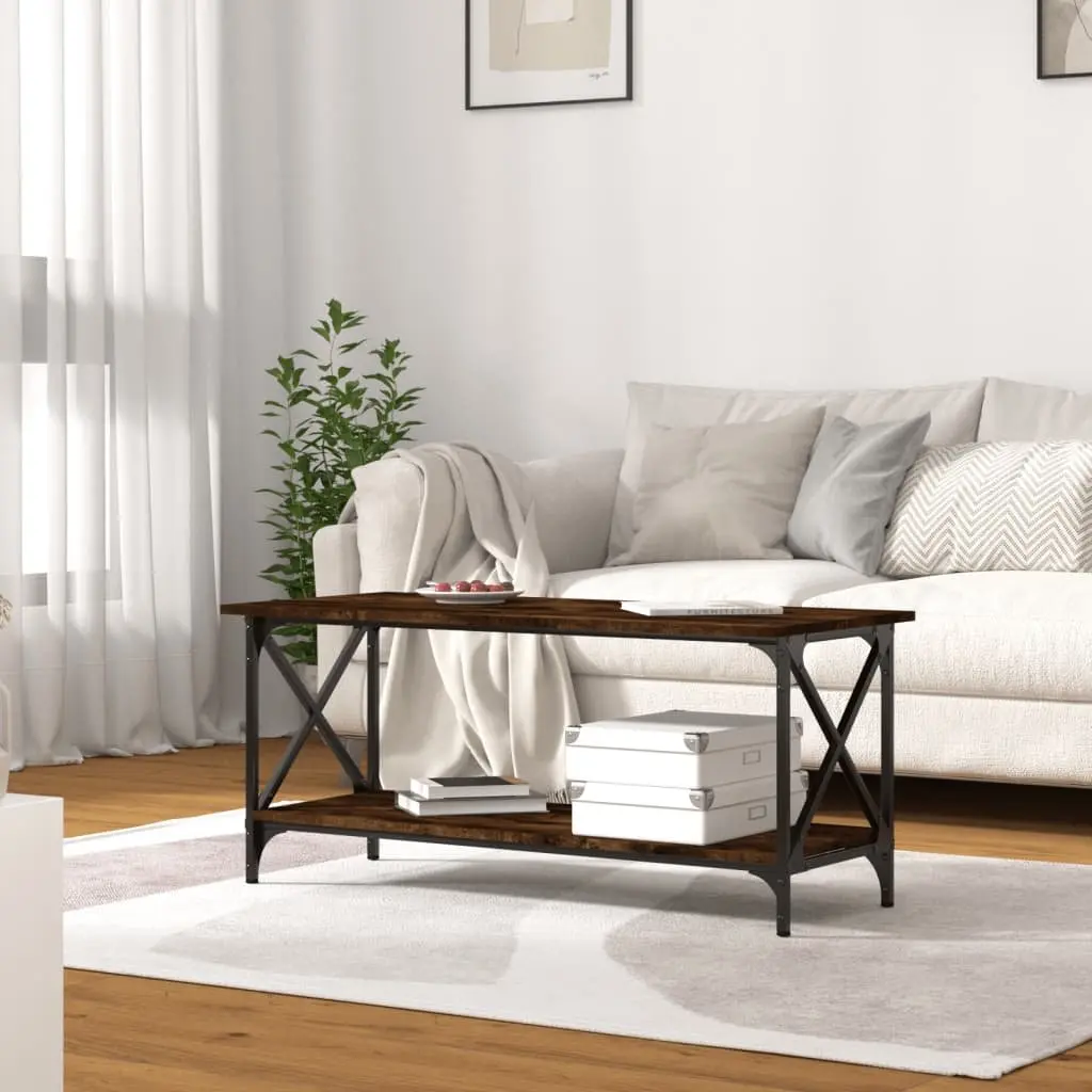 Brown Engineered Wood Coffee Table with Iron Frame