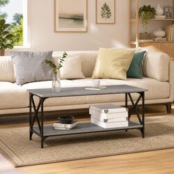 Stylish Grey Engineered Wood Coffee Table with Open Shelf